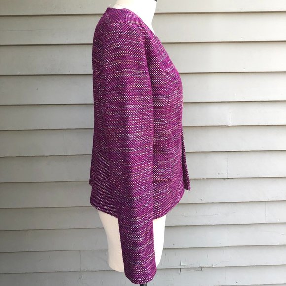 St. John Collarless Woven Fuchsia Multicolor Tweed Boucle Blazer Jacket 8 2019 - Picture 5 of 16
